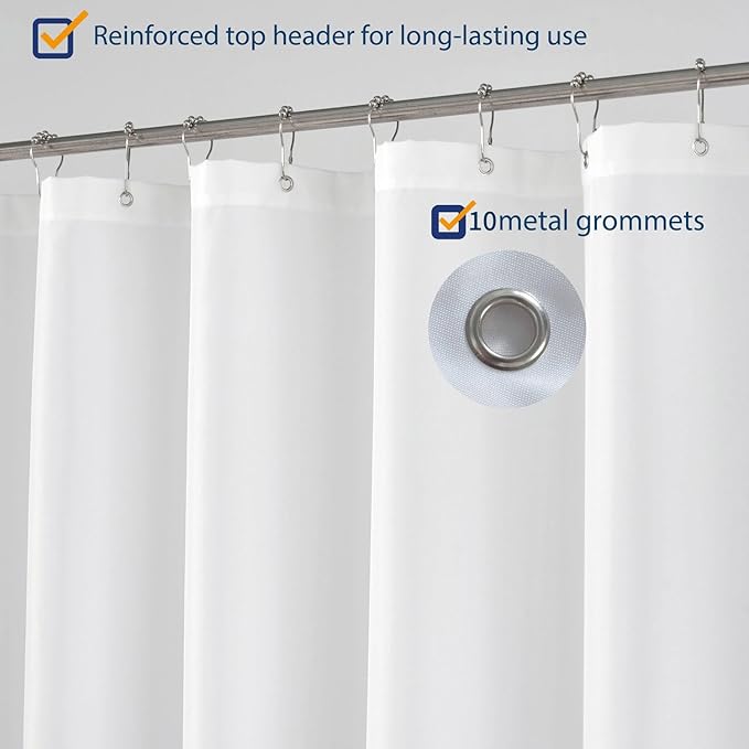 N&Y HOME Extra Long Stall Shower Curtain Liner Fabric 54 x 84 inch, Hotel Quality, Washable, Water Repellent, White Bathroom Curtains with Grommets, 54x84