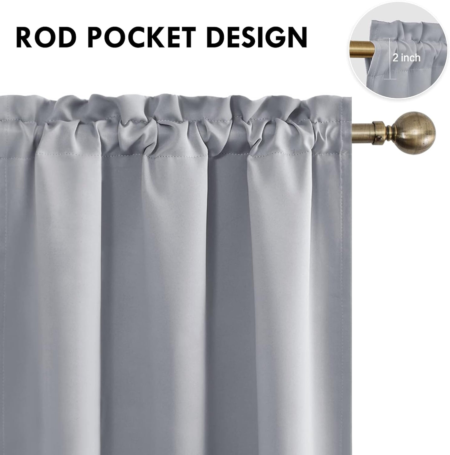 DWCN Silver Grey Short Blackout Curtains for Bedroom, Thermal Insulated Energy Saving Room Darkening Curtains for Living Room (W60 x L36 inch, Set of 2 Panels, Top of Rod Pocket)
