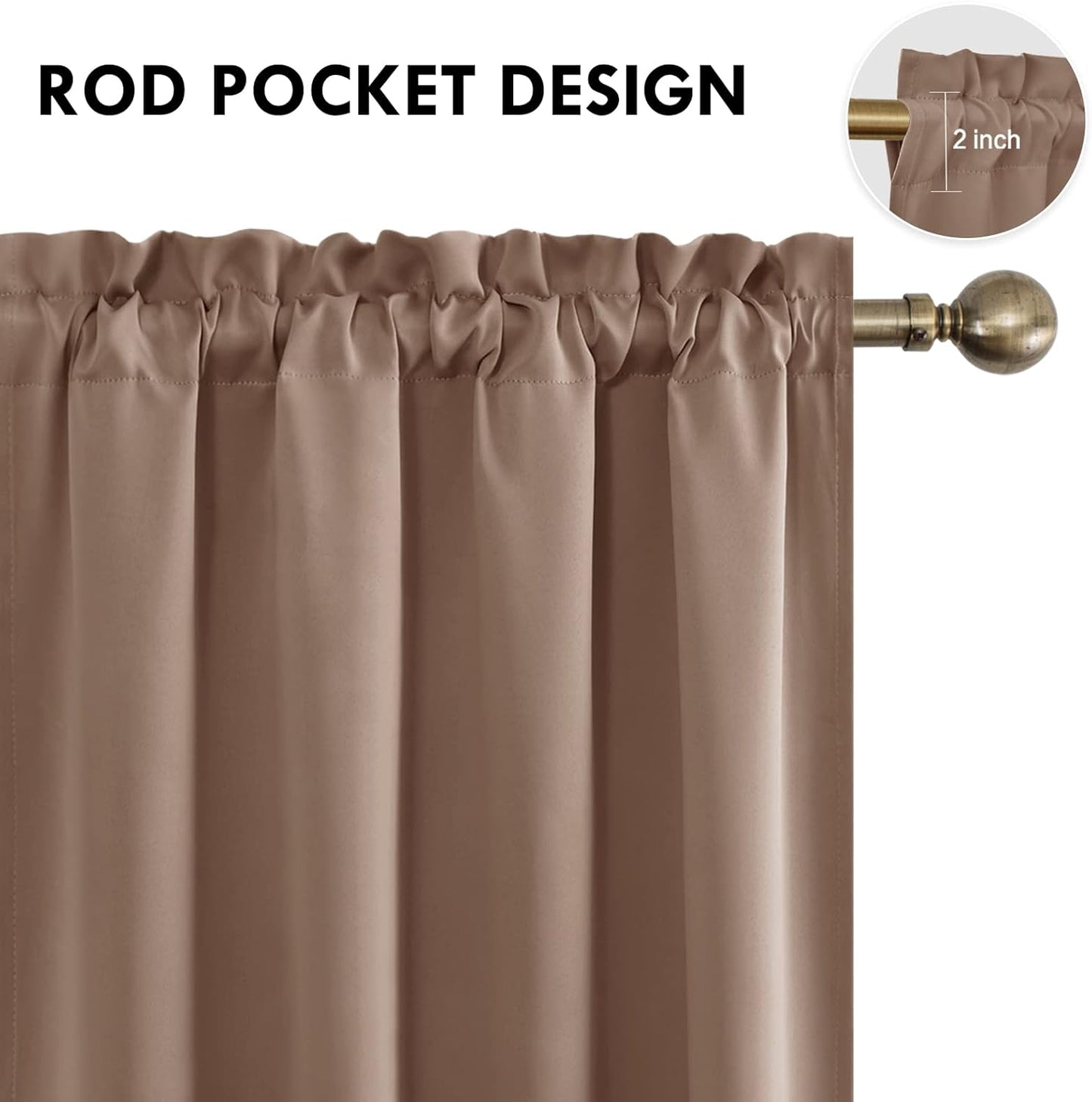 DWCN Blackout Curtains Room Darkening Thermal Insulated Bedroom Curtains Window Curtain Panels, 52 x 63 inches Long, Set of 2 Khaki Rod Pocket Drapes