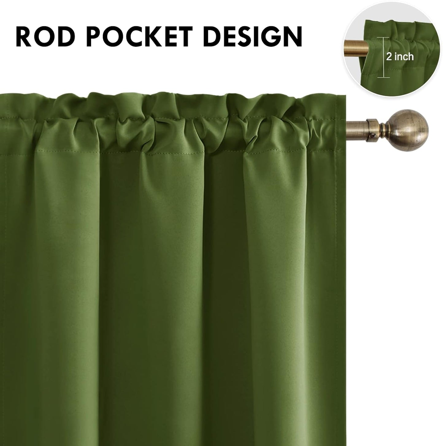 DWCN Olive Green Room Darkening Blackout Curtains - Thermal Insulated Privacy Energy Saving Window Curtain Drapes 42 x 54 inch Length, Set of 2 Bedroom Living Room Curtains