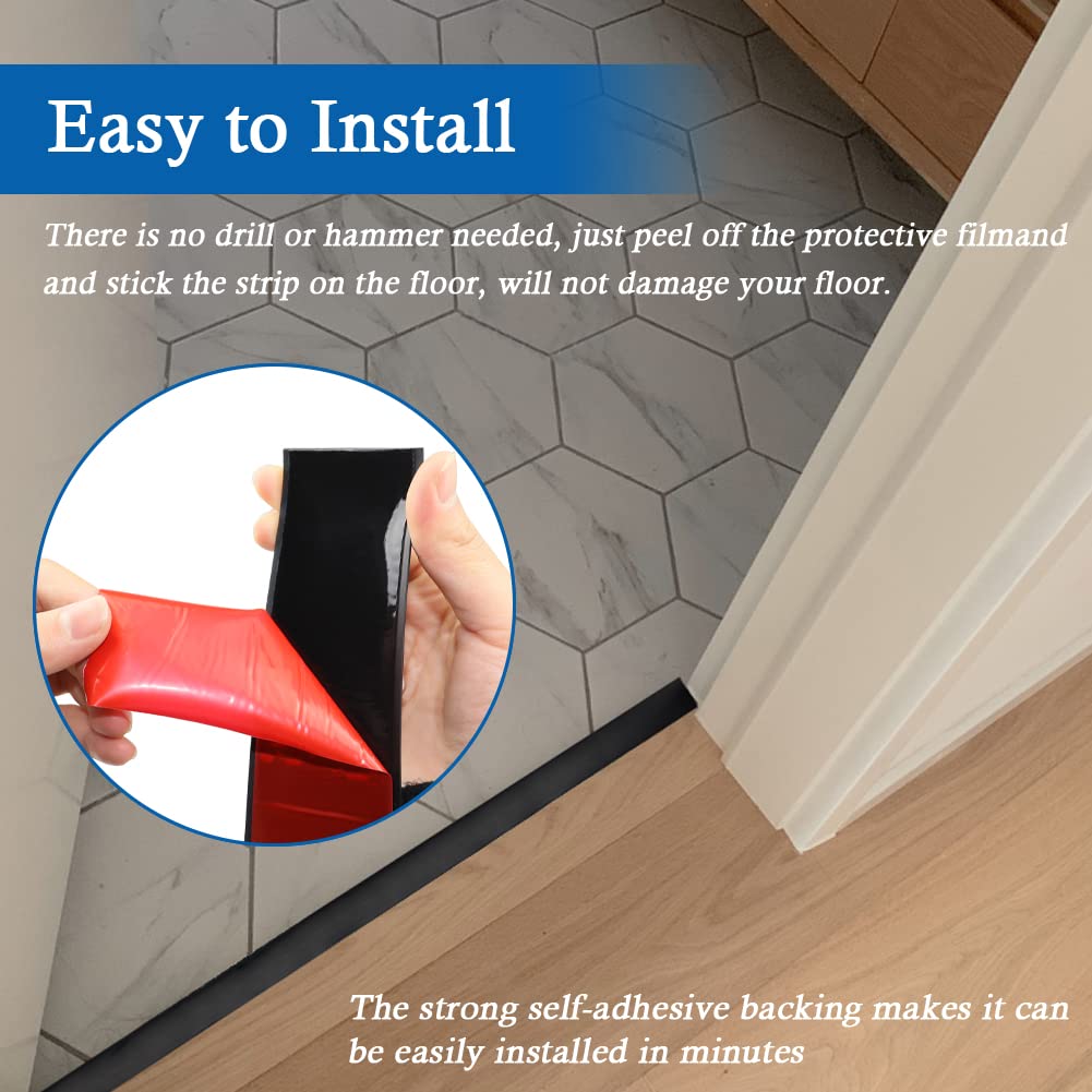 Floor Transition Strip Self Adhesive Floor Cover Strips Laminate 2" Wide Vinyl Flat Divider Transitions (5cm, 10Ft, Black)