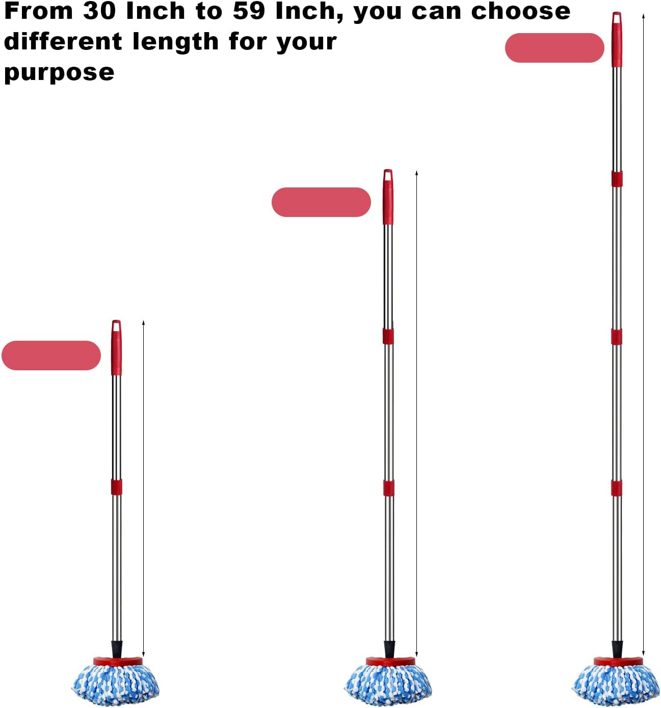 Spin Mop Replacement Handle - 4 Section Mop or Broom Handle/Stick Compatible with O Cedar Spin Mop Refills and Brooms, 30" to 59", Germany Screw Joint (Mop Head Not Included)