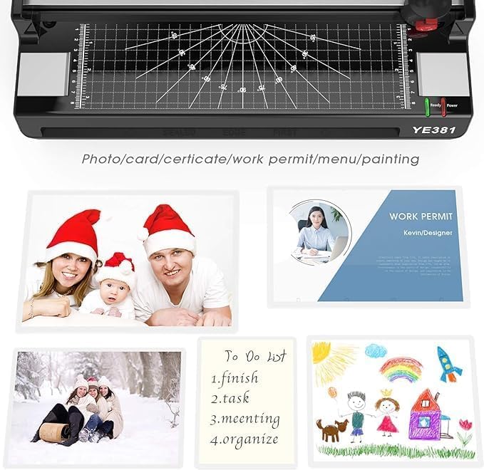 Laminator Machine for A3/A4/A6, YE381 13inch Thermal & Cold Laminating Machine for Home Office School Teacher Use with 150 Pouches, Paper Trimmer and Corner Rounder