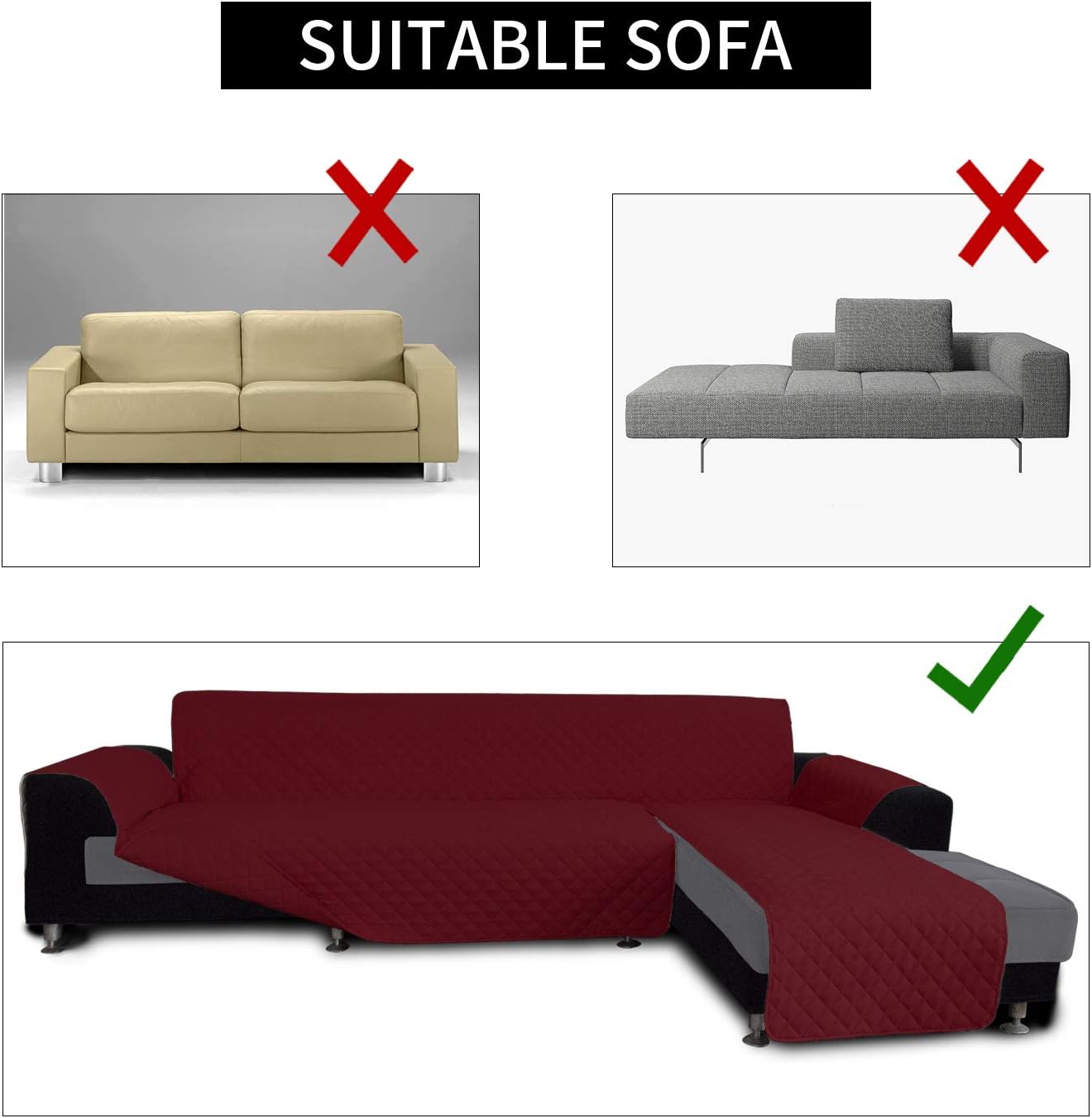 Easy-Going Sofa Slipcover L Shape Sofa Cover Sectional Couch Cover Furniture Protector Mat for Pets Dog Cat (Large,Christmas Red/Christmas Red)