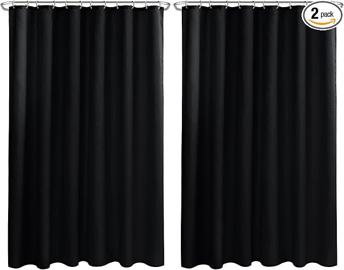 Nasitos Extra Long Fabric Shower Curtain Liners 2 Pack - W72 x H84 - Water Resistant Cloth Shower Curtains with Magnets, Soft Hotel Quality, Machine Washable (Black, Magnets Included)