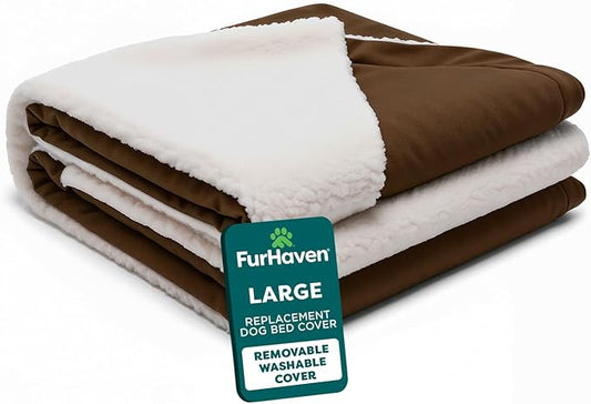 FurHaven Replacement Dog Bed Cover for Sherpa & Suede Snuggery, Fits Cool Gel-Top Foam Beds & Solid Orthopedic Foam Beds, Machine Washable, Large (35 inch), Espresso