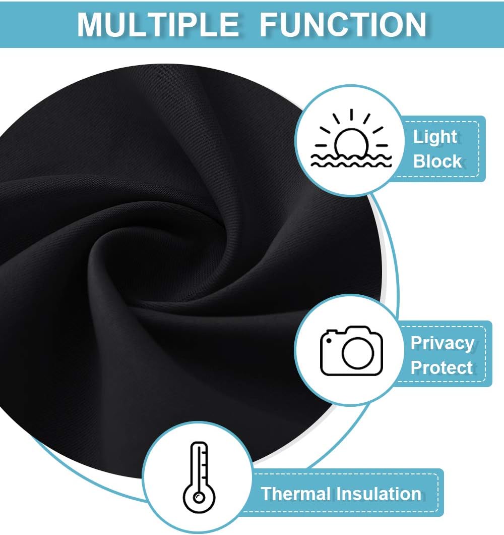 RYB HOME Black Curtain Panels for Nursery Soft Solid Energy Saving Drapes Window Treatments Insulated Panels Sunlights Block Privacy Protect for Bedroom Kitchen, 42 in x 54 in, Black, 2 Pcs