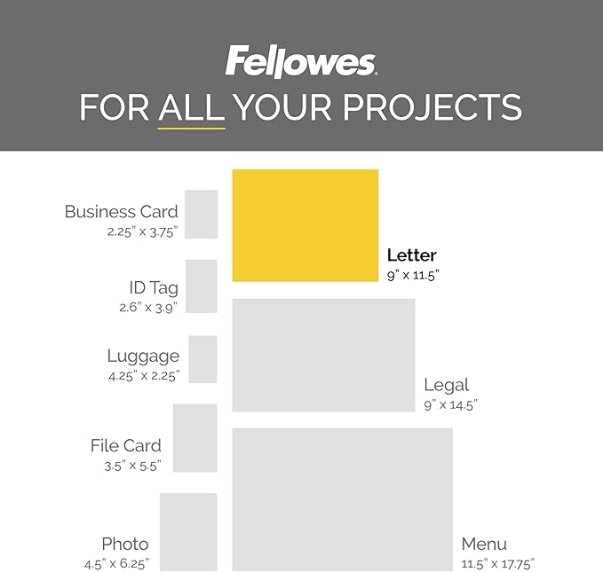 Fellowes Thermal Laminating Pouches, Letter Size Sheets, 5mil 200pk, Clear (5743601)