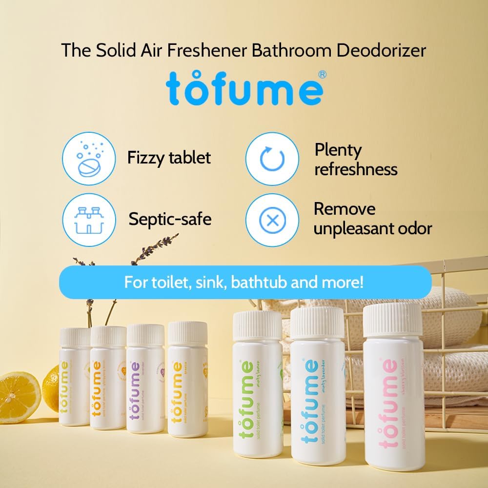 Effervescent Bathroom Air Freshener - Fresh Minty Lemon - Toilet Deodorizer, Bathroom Odor Eliminator, Toilet Freshener, Flushable Air Freshener Toilet Tablets, 1 Pack (30 Tablets)