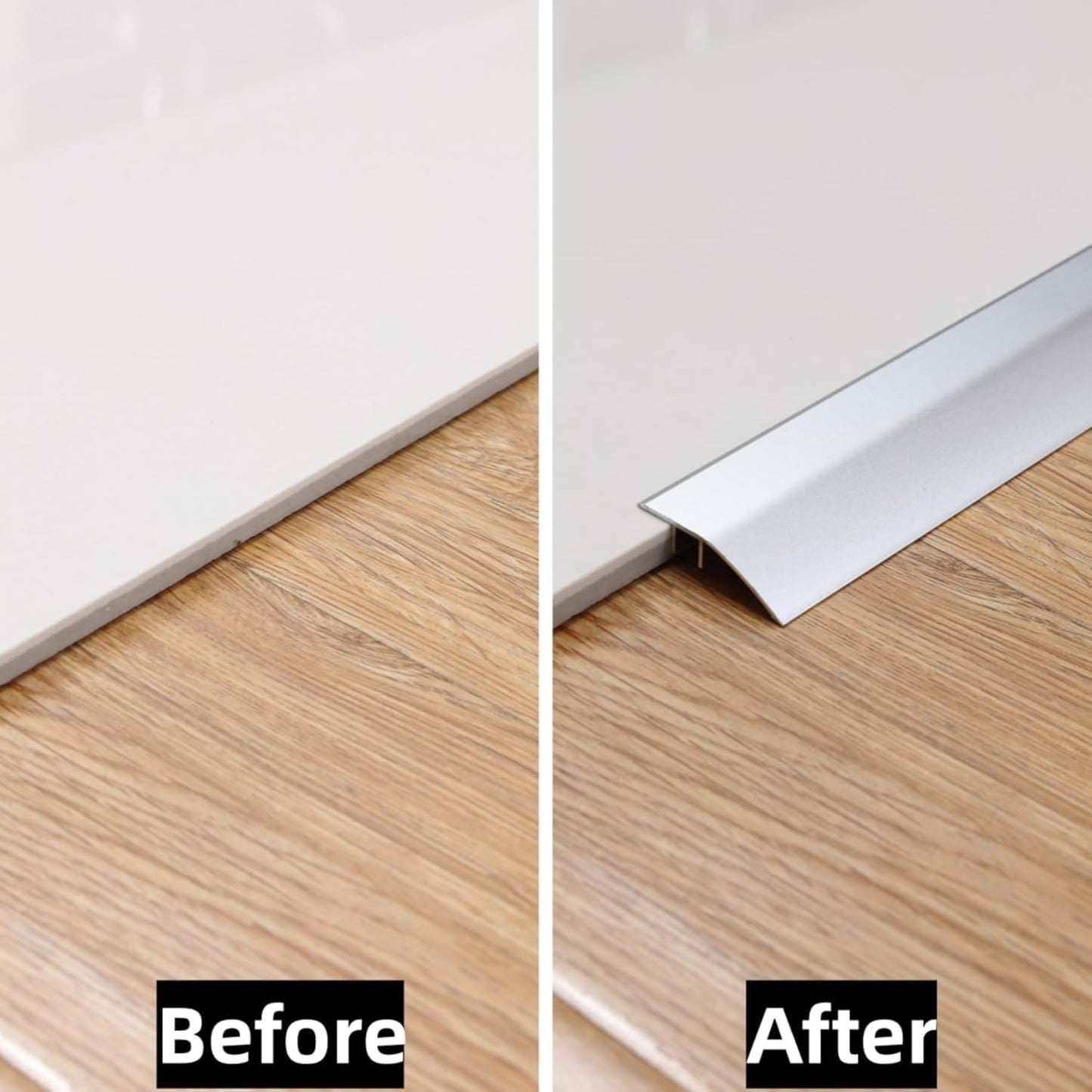 Gaahing Aluminum Floor Transition Threshold Strip, Bridge The Height Gap Between 0.2 to 0.5 inches for Doorway Ramp Tiles Laminate Planks (2Pcs x 35.4in x 1.7in, Matte Silver)