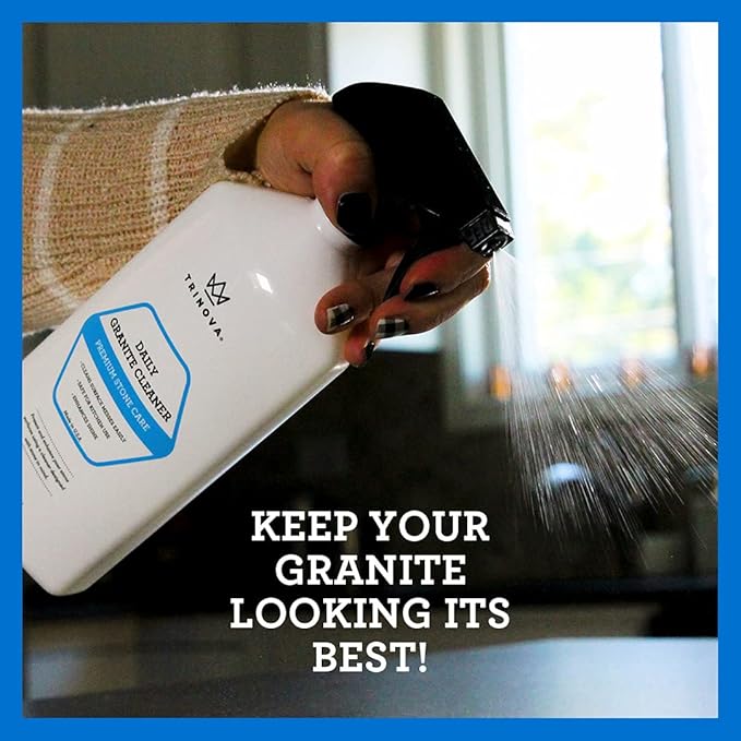 TriNova Granite Cleaner & Polish for Daily Use - Made in USA, Enhances Shine, Streak-Less - for Counter-Tops, Marble, Stone, Bathroom Tile Kitchen, & Islands - 18 fl oz