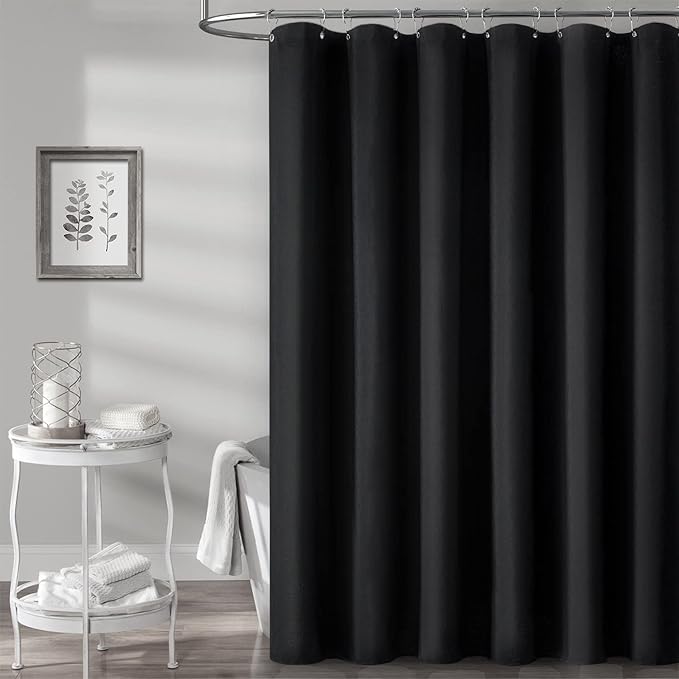 BTTN Stall Fabric Shower Curtain, 54x78 Inch Long Linen Textured Heavy Duty Cloth Shower Curtain Set with 10 Plastic Hook, Narrow Hotel Spa Weighted Bath Curtains for Bathroom, Machine Washable, Black