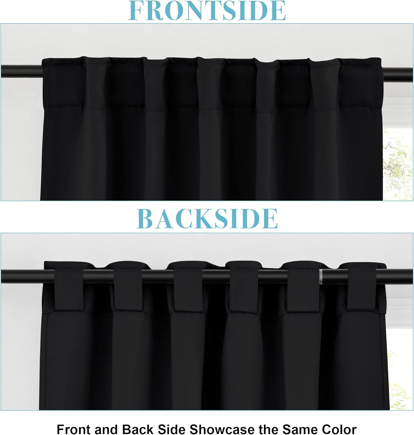 RYB HOME Short Black Curtains for Bedroom, Blackout Thermal Insulated Curtains and Drapes Small Window Treatment Privacy Shades for Kitchen Farmhouse Closet, W42 x L63 inch, 2 Panels