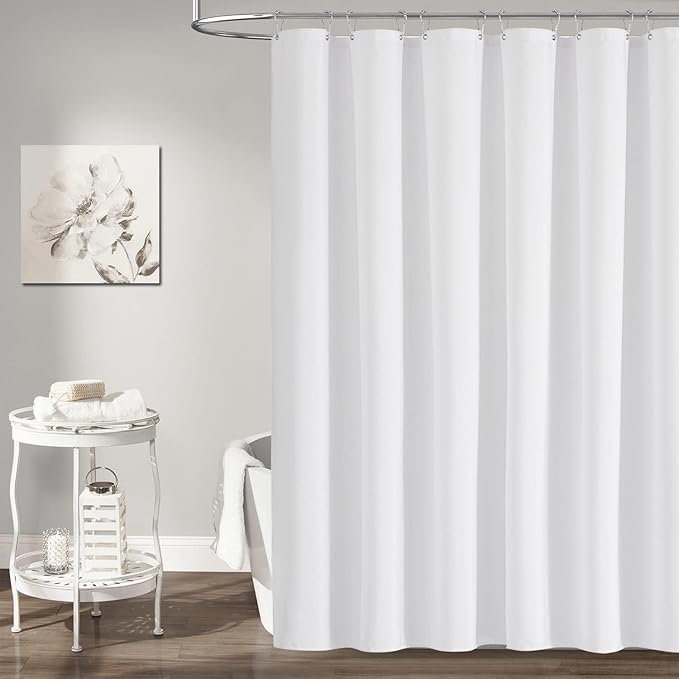 BTTN Fabric Shower Curtain, Linen Textured Heavy Duty Polyester Cloth Shower Curtain Set with Plastic Hooks, White, 54" W x 72" L (Pack of 1)