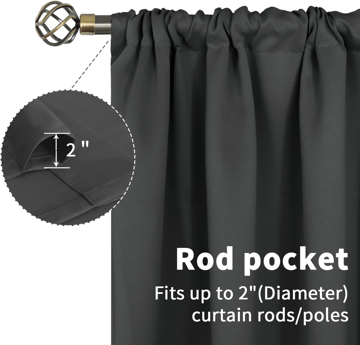 BGment Short Blackout Curtains for Bedroom - Rod Pocket Thermal Insulated Room Darkening Curtain for Kitchen, 52 x 45 Inch, 2 Panels, Dark Grey