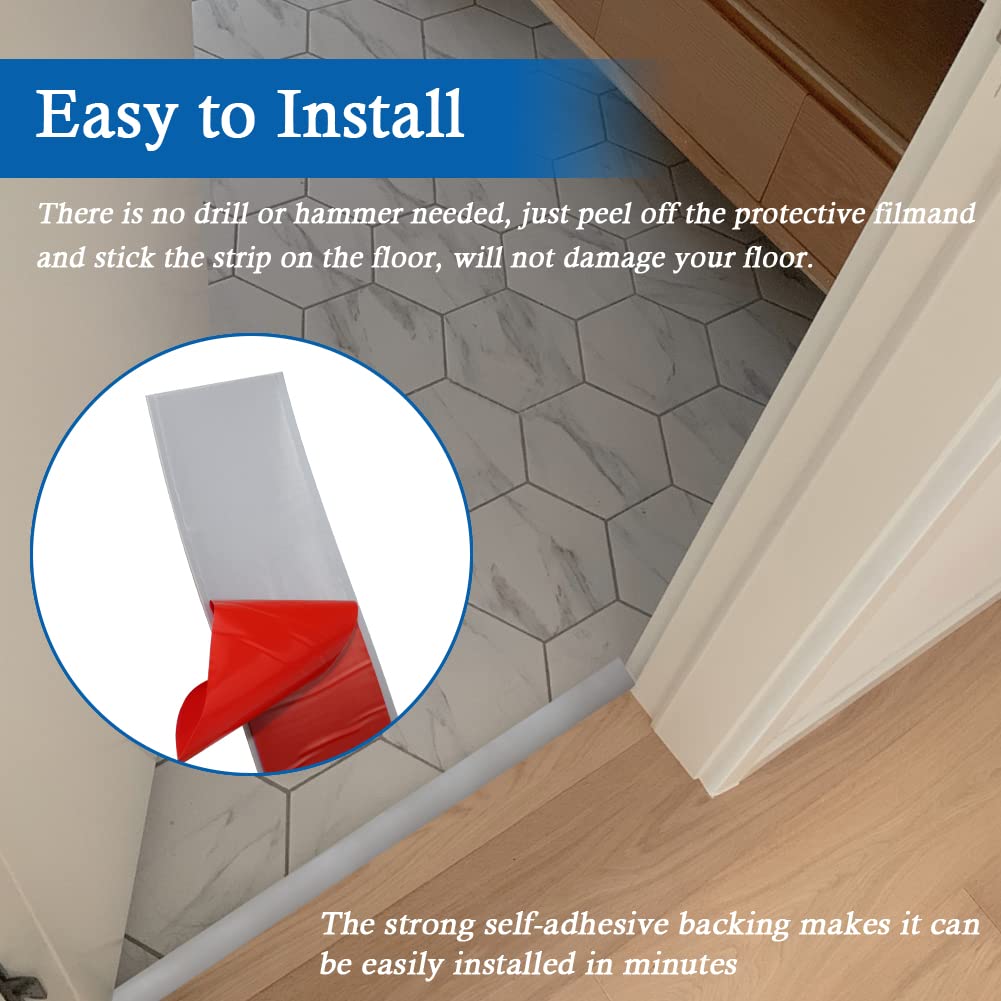 Floor Transition Strip Self Adhesive Floor Cover Strips Laminate 2" Wide Vinyl Flat Divider Transitions (5cm, 6.56Ft, Gray)