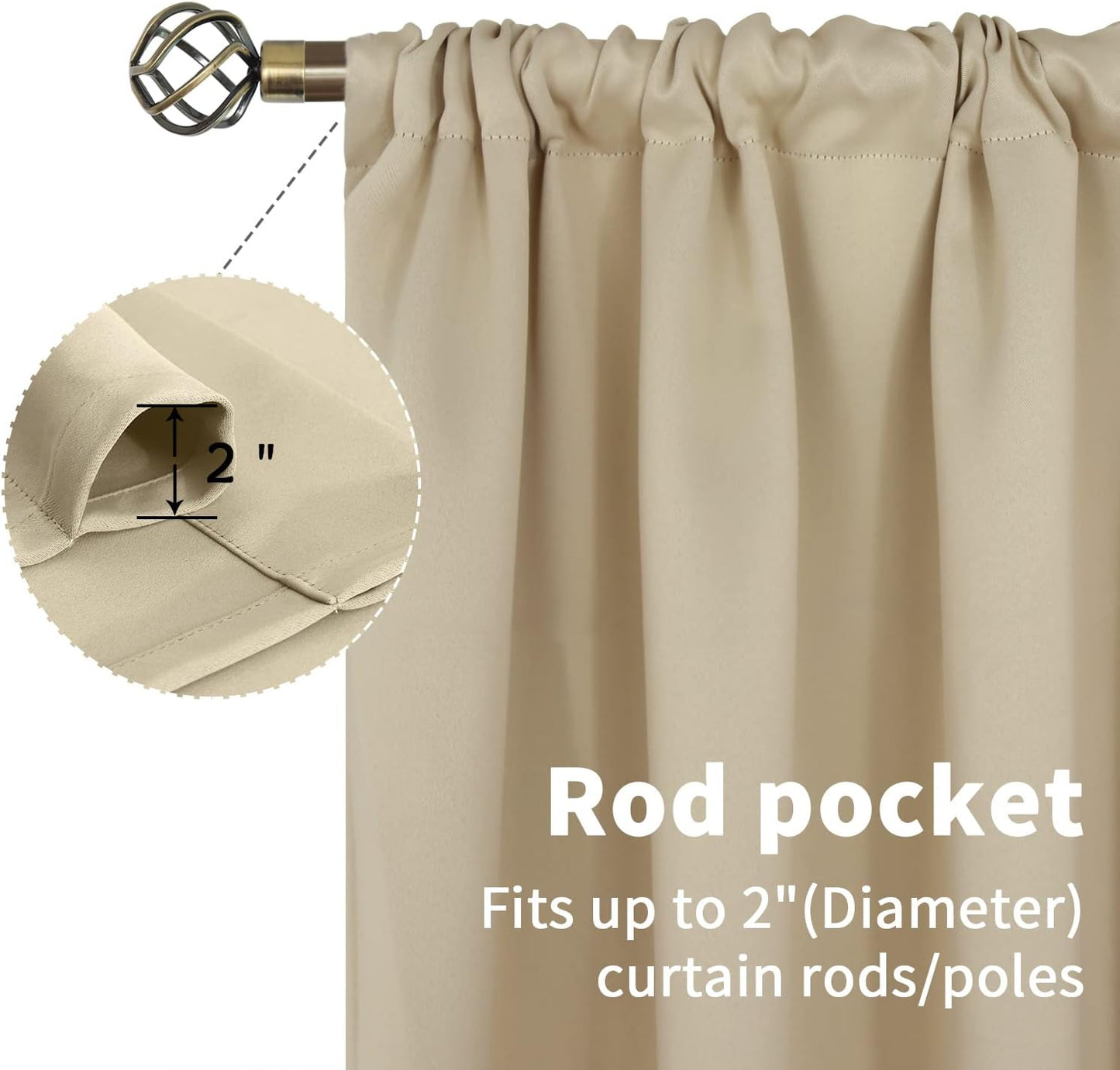 BGment Beige Blackout Curtains for Short Window - Rod Pocket 54 Inch Width Thermal Insulated Room Darkening Curtain for Bedroom Kitchen Cafe, 52 x 45 Inch, 2 Panels, Beige