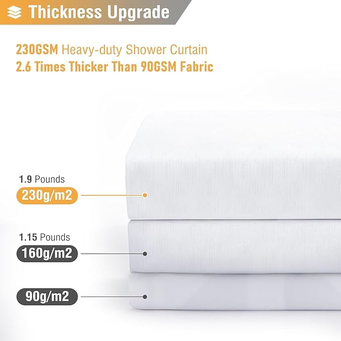 BTTN Extra Long Fabric Shower Curtain - 72x90 Inch Linen Textured Heavy Duty Cloth Shower Curtain Set with Plastic Hooks, Modern Hotel Luxury Waterproof Polyester Shower Curtains for Bathroom, White