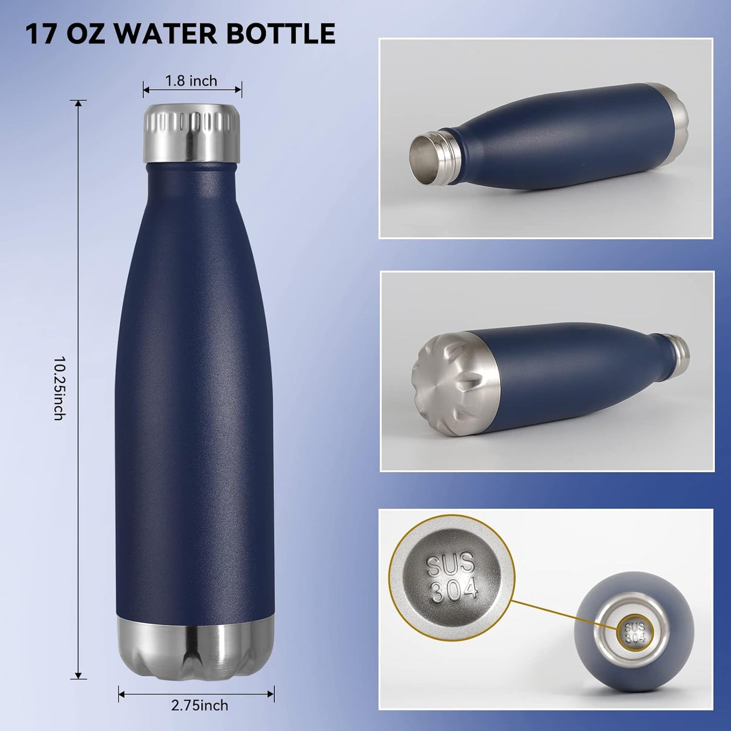 VEGOND 17oz Stainless Steel Water Bottles Bulk, Reusable Metal Sports Water Bottle Keeps Drink Hot and Cold, BPA Free Double Wall Vacuum Cola Shape Insulated Water Bottles for Camping Gym, 4 Pack