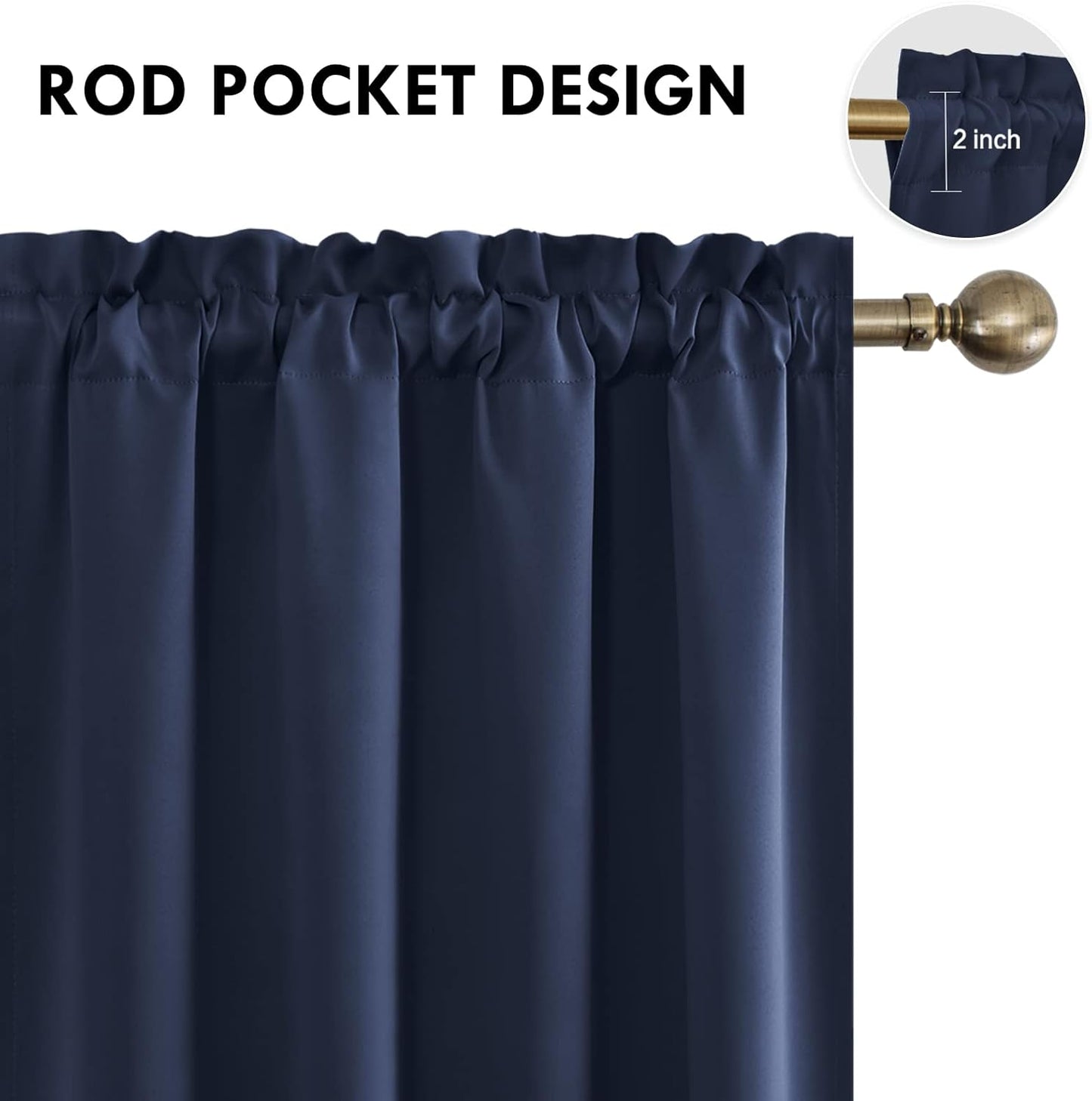DWCN Navy Room Darkening Blackout Curtains - Thermal Insulated Privacy Energy Saving Window Curtain Drapes 52 x 54 inch Length, Set of 2 Bedroom Living Room Curtains