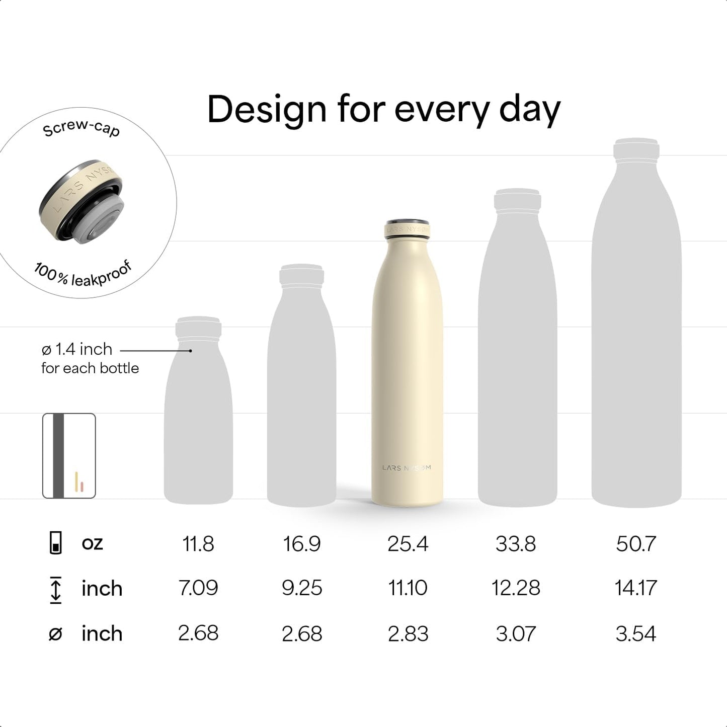 LARS NYSØM Stainless Steel Insulated Water Bottle 12oz 17oz 25oz 34oz 51oz | Insulated Thermo Flask for Hot and Cold Beverages | Leakproof Drinking Bottle (Misty Blue, 25.4oz)