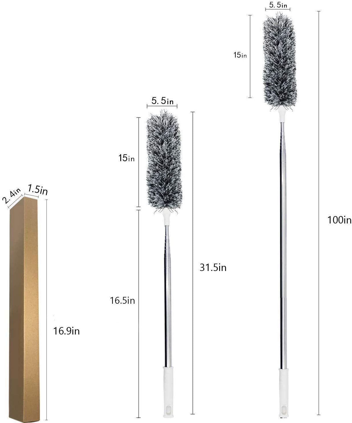 Microfiber Ceiling Fan Cleaner with 30–100" Telescopic Pole – Extendable Duster for High Ceilings and Fans, Bendable Washable Head, Reusable Cleaning Tool for Furniture, Cars, Keyboard