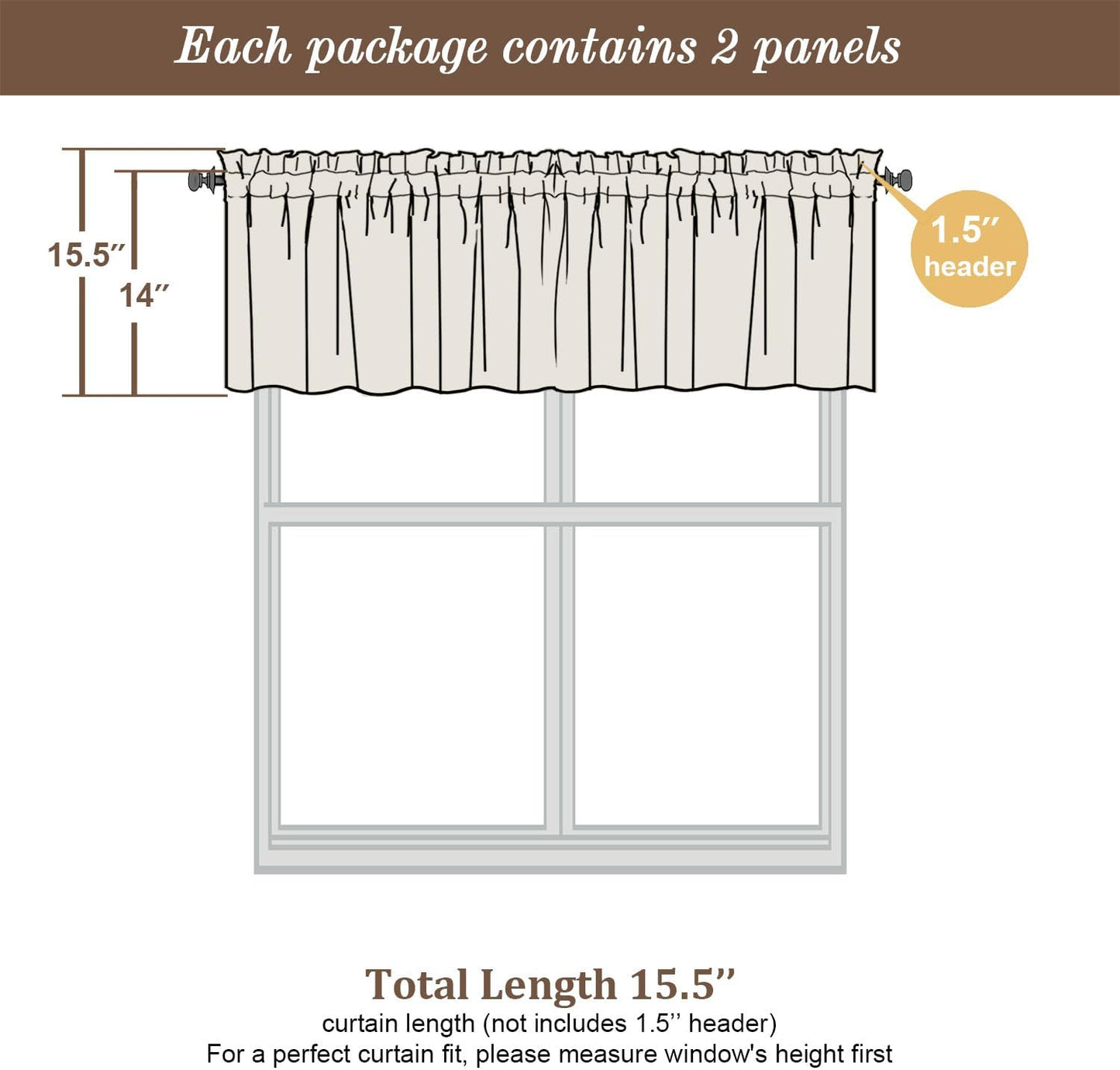 Chyhomenyc Sheer Valances for Windows 2 Pack, 42Wx14L Inches Short Valance for Living Room Bathroom Cafe Laundry Basement, Cute Orange Dual Rod Pockets Voile Valance, 1Pair
