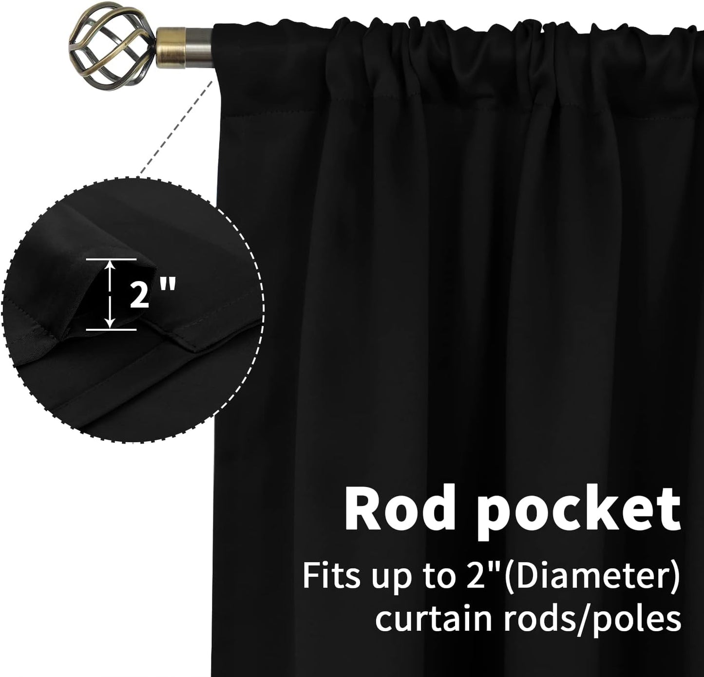 BGment Black Blackout Curtains for Bedroom 52 x 72 Inch Long - Thermal Insulated Drapes Room Darkening Window Treatments for Living Dining Room, 2 Panels