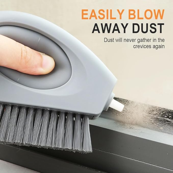 2 in 1 Groove Cleaning Brush with Air-Blowing, Window Track Cleaning Tools, Multifunction Window Track Cleaner with Hard Bristle Scraper, Crevice Brush for Sliding Door Track, Window Seal, Sill (2PC)