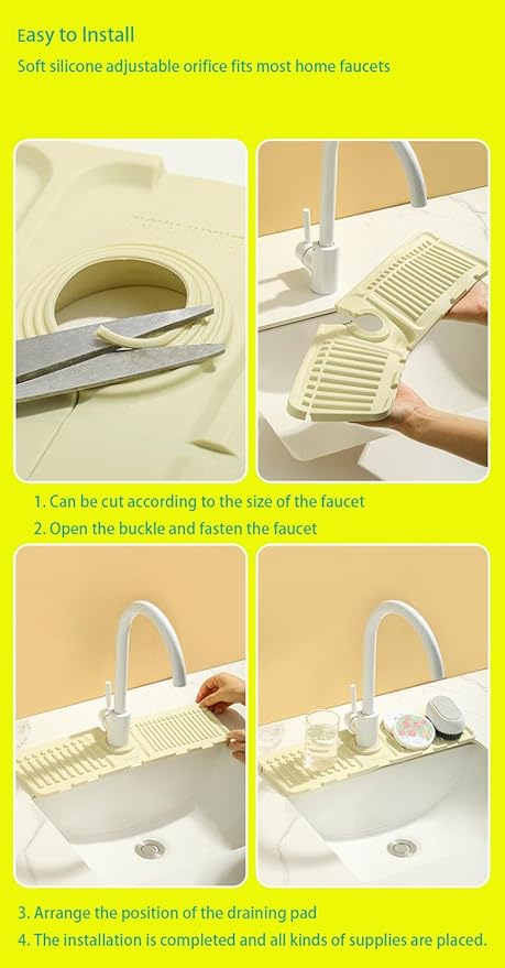 Sink Faucet Absorbing Mat,Kitchen Sink Splash Guard Longer Silicone Sink Faucet Mat,Silicone Sink Faucet Mat for Dish Soap Sponge Holder for Bathroom (Green,17.5x5.5 Inch)
