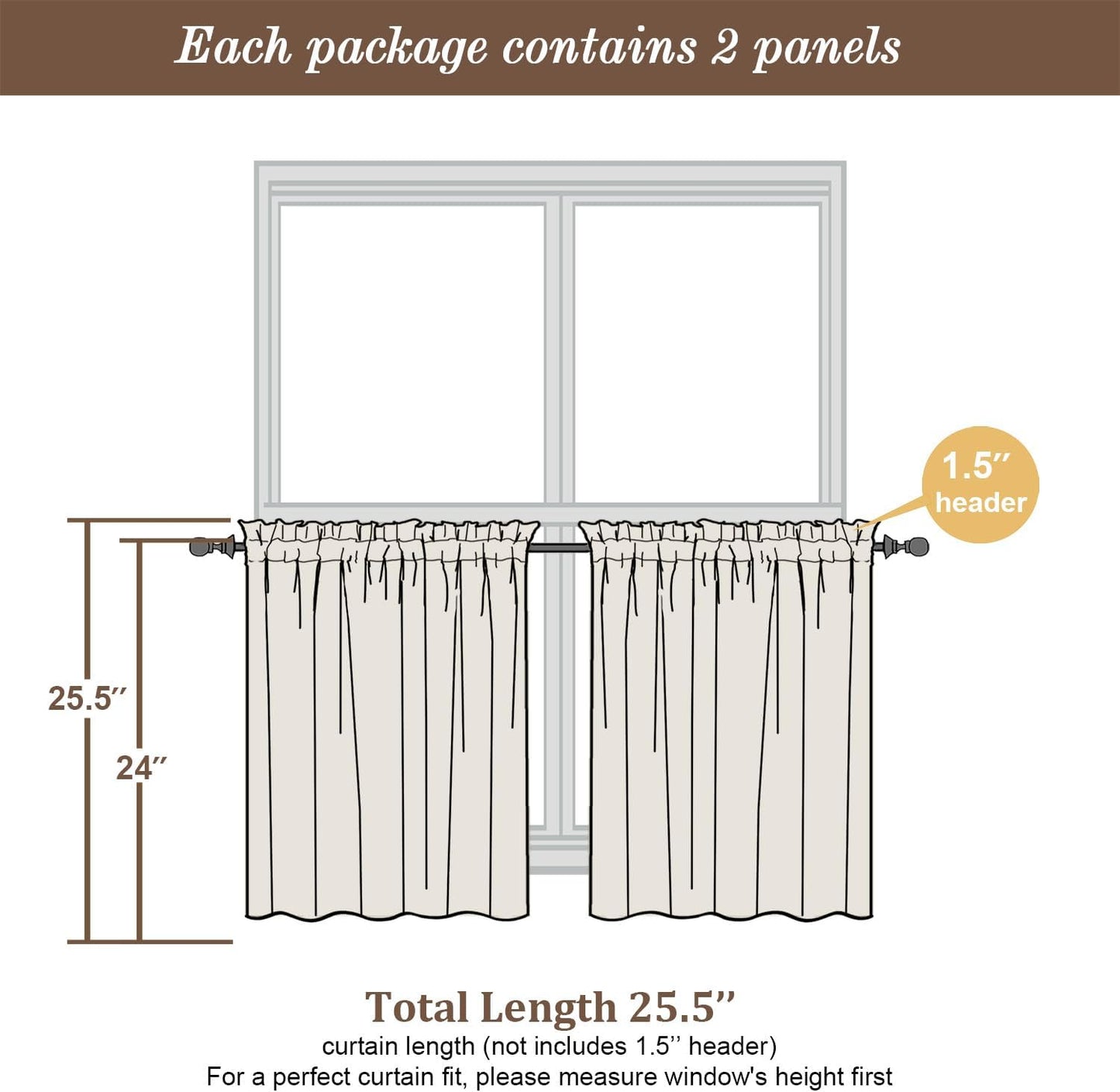 Chyhomenyc Sheer Chocolate Brown Tier Curtains 24 Inch Length, Small Window Curtains Treatment for Bathroom Living Room Basement, Short Rod Pocket Cafe Curtain, 42W x 24L Inches, 2 Panels