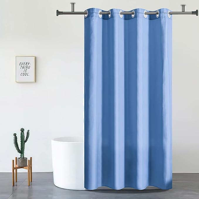 Blue No Hook Shower Curtain,Extra Long Shower Curtain Liner 78 Length,Ployester Fabric Bathroom Curtains with 10 Plastic Split Grommets,Waterproof & Machine Washable,72x78 Inch