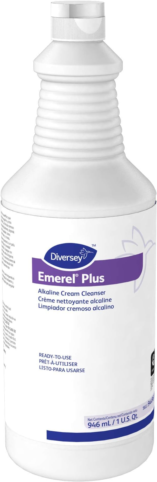 Diversey 94496138 Emerel Plus Crème Cleanser, No Scratch Cream Formula Removes Hard Water Deposits, Soap Scum, Scuff Marks & More, Ready-to-Use Squeeze Bottle, 32-Ounce