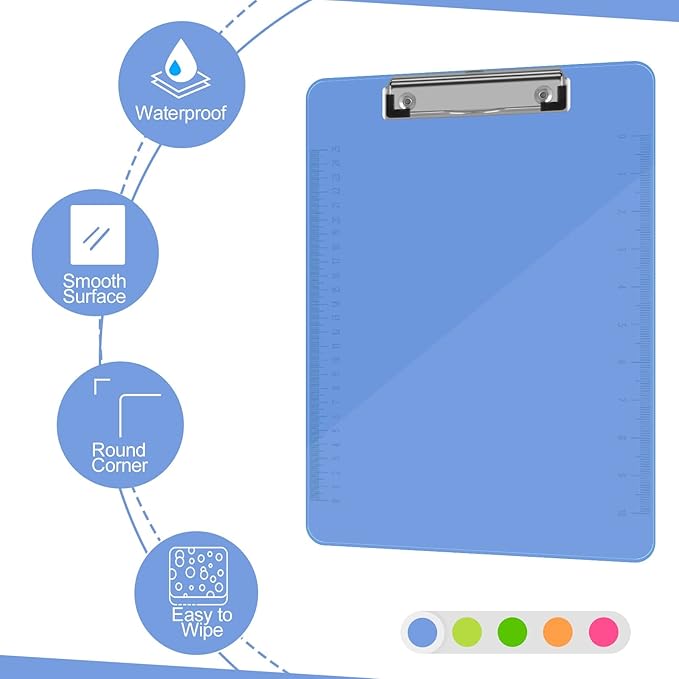 Clipboards, HERKKA 25 Pack Plastic Clipboards Low Profile Clip Standard A4 Letter Size, Assorted Transparent Color, for Classroom and Office Use