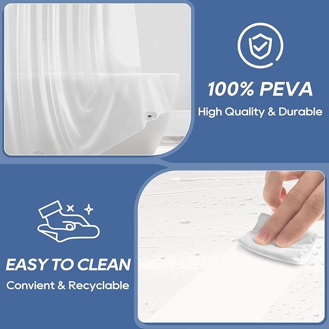 downluxe Clear Shower Curtain Liner with Hooks, PEVA Plastic Shower Liner, 72" W x 72" L Waterproof Lightweight Bathroom Curtain(12 Hooks, 1PC)