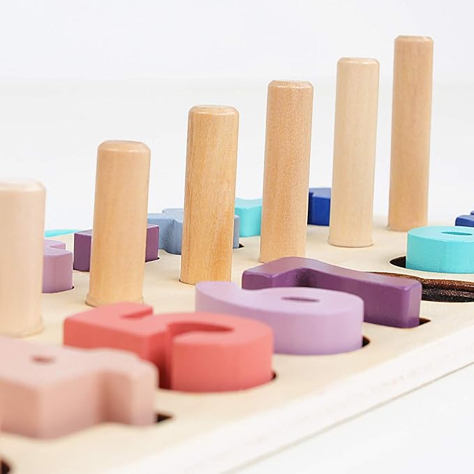 QZMTOY Counting Shape Stacker Wooden Count Sort Stacking Tower with Wood Colorful Number Shape Math Blocks for Kids Preschool Educational Toddlers Toy