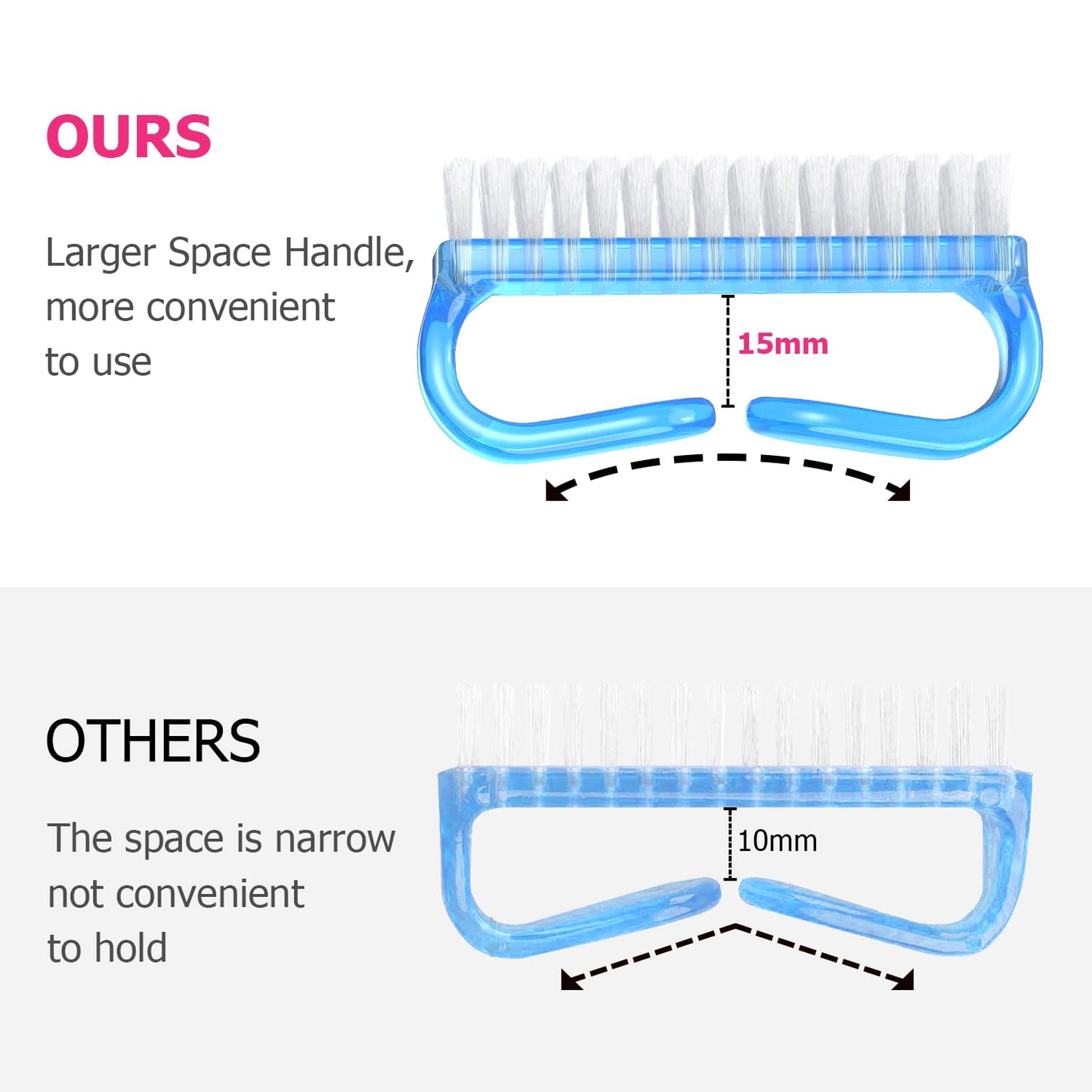 Handle Grip Nail Brush, Hand Fingernail Brush Cleaner Scrubbing Kit Pedicure for Toes and Nails Men Women (4 Pack)