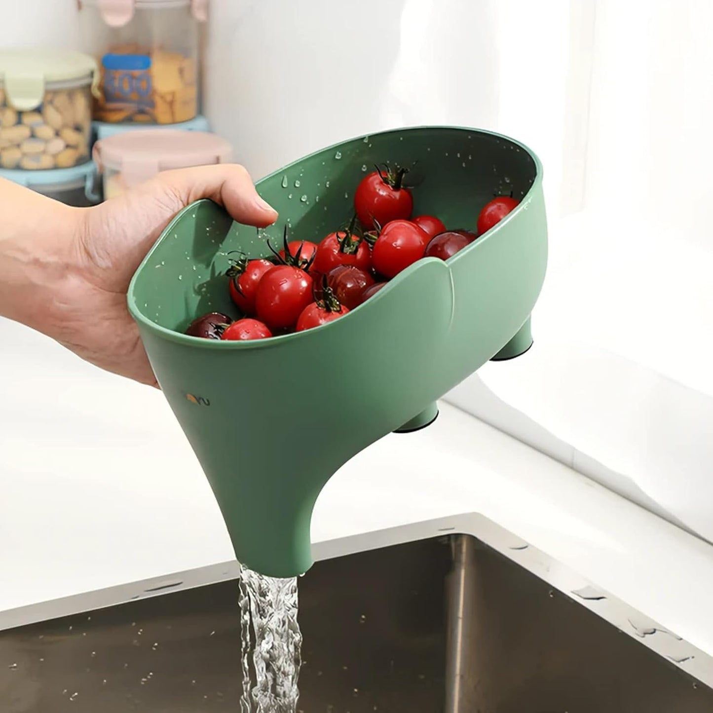 2PCS Vegetables Washing Basket Elephant Drainage Basket Fruit Basket for Draining Pasta Noodles Kitchen(Pink&Gray)