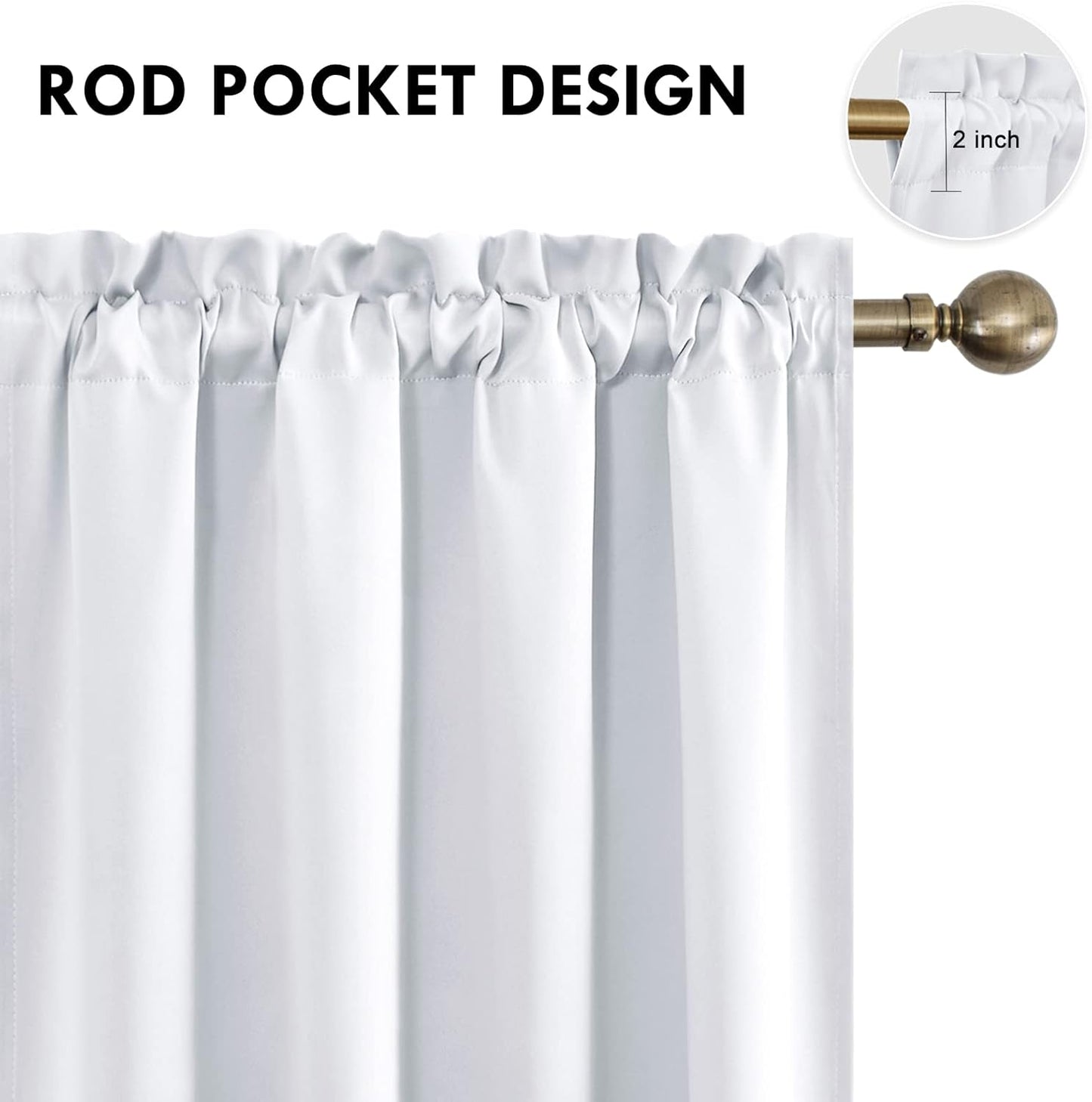 DWCN White Room Darkening Blackout Curtains - Thermal Insulated Privacy Energy Saving Window Curtain Drapes 52 x 45 inch Length, Set of 2 Bedroom Living Room Curtains