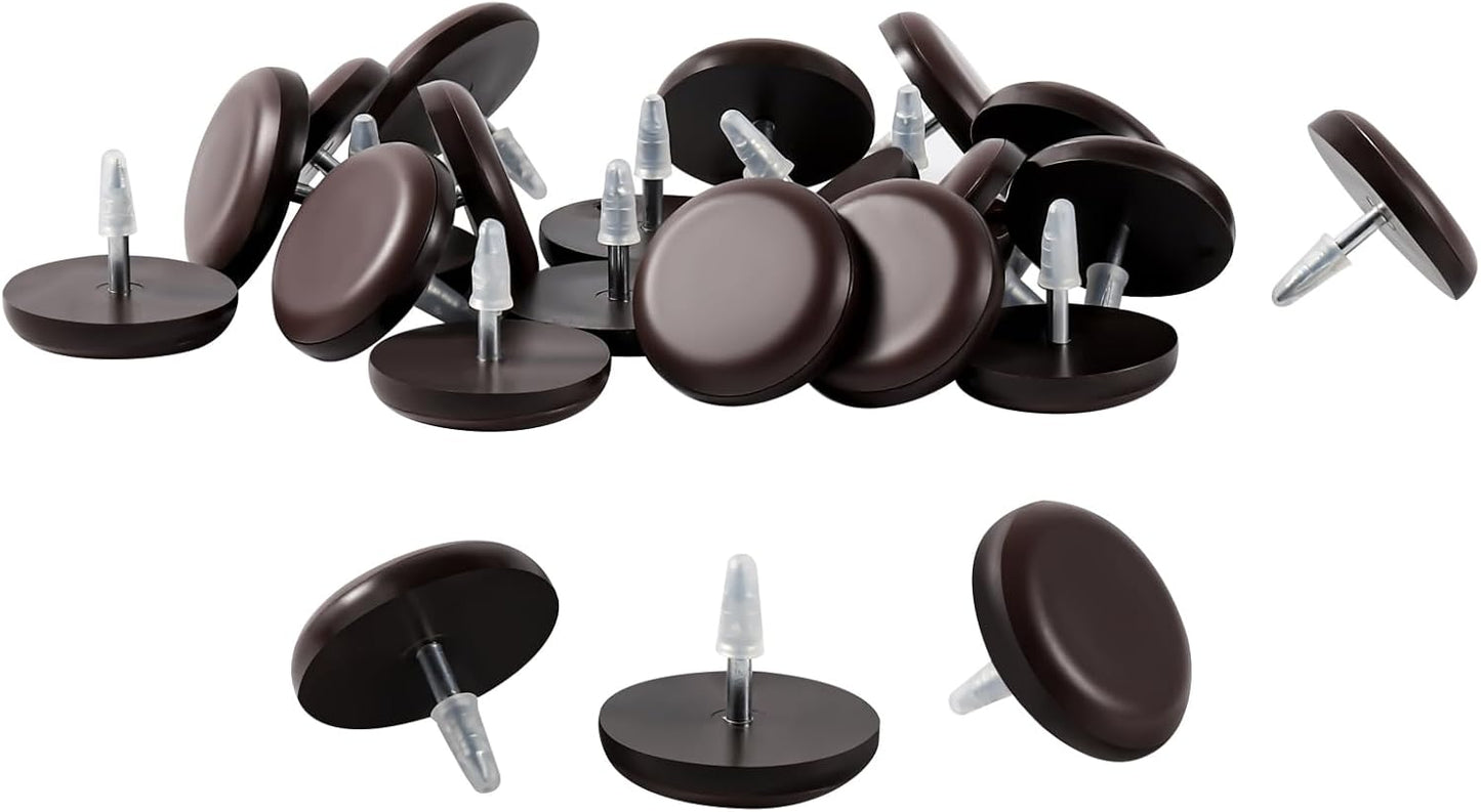 Furniture Glides Sliders-Furnigear PTFE (Teflon) Chair Leg Movers Sliders for Carpet Surface - Move Your Furniture Easy & Safely - Best Floor Protector (7/8" Nail, Brown-24 Pack, not for Wood Floors)