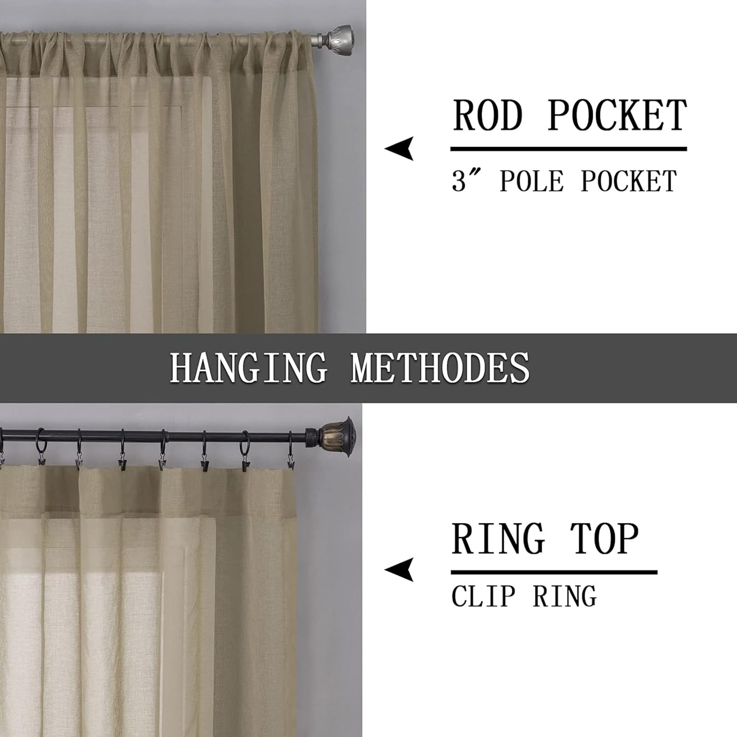 Tollpiz Sheer Curtains Living Room Linen Textured Curtain Sheers Light Filtering Voile Rod Pocket Curtains for Bedroom, 38 x 63 inches Long, Taos Taupe, Set of 2 Panels