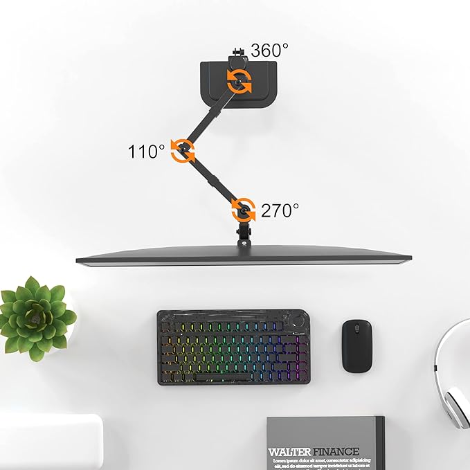 Pholiten Single Monitor Stand, Heavy Duty Adjustable Monitor Arm Desk Mount for 13-27Inch, Tilt, Swivel, Rotate, Support 22 lbs,Black