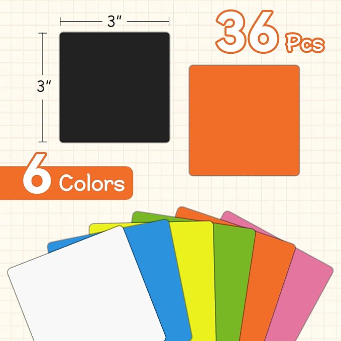 Reusable Magnetic Sticky Notes 3x3 Inch - 36 Pack Dry Erase Whiteboard Magnets for Teachers Classroom, Colorful Fridge Stickers for Refrigerator, Office,Whiteboard