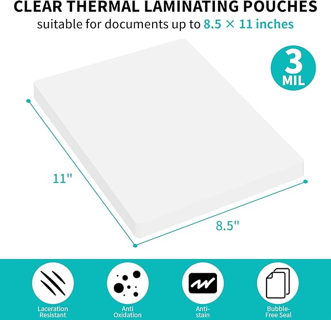 OausTect Thermal Laminating Pouches 3 mil, Clear 9 x 11.5 Inch Laminating Sheet Paper for Thermal Laminator, Holds 8.5 x 11 Inch Letter Size Sheets Lamination Sheet (200 Pack)