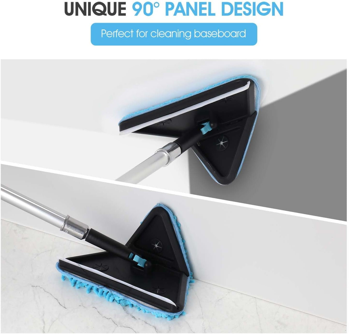 20 Feet High Ceilings Baseboard Wall Cleaner Mop with 12 Ft Extension Pole, Cobweb Duster, Window Cleaning Squeegee Kit (12ft)