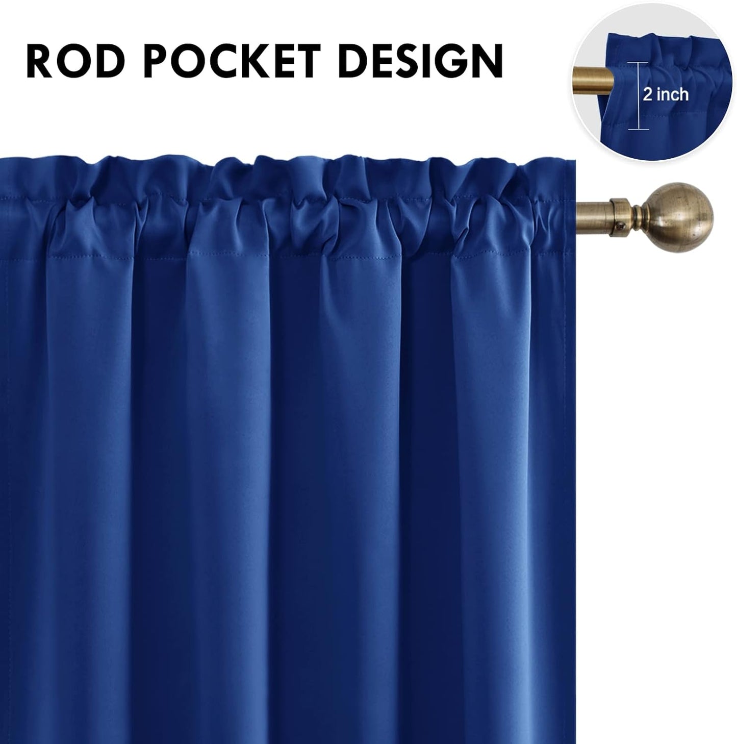 DWCN Blackout Curtains Room Darkening Thermal Insulated Bedroom Curtains Window Curtain Panels, 52 x 54 inches Long, Set of 2 Classic Blue Rod Pocket Drapes