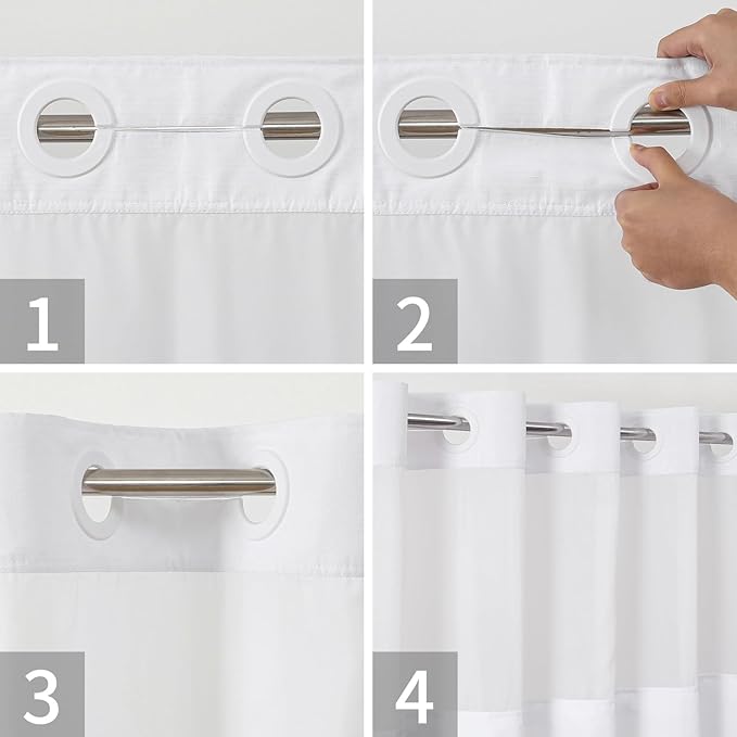 Stall No Hooks Needed Linen Textured Shower Curtain with Snap-in Fabric Liner Set,Hotel Luxury Decor Shower Curtains for Bathroom,Waterproof & Washable,54Wx74H,White