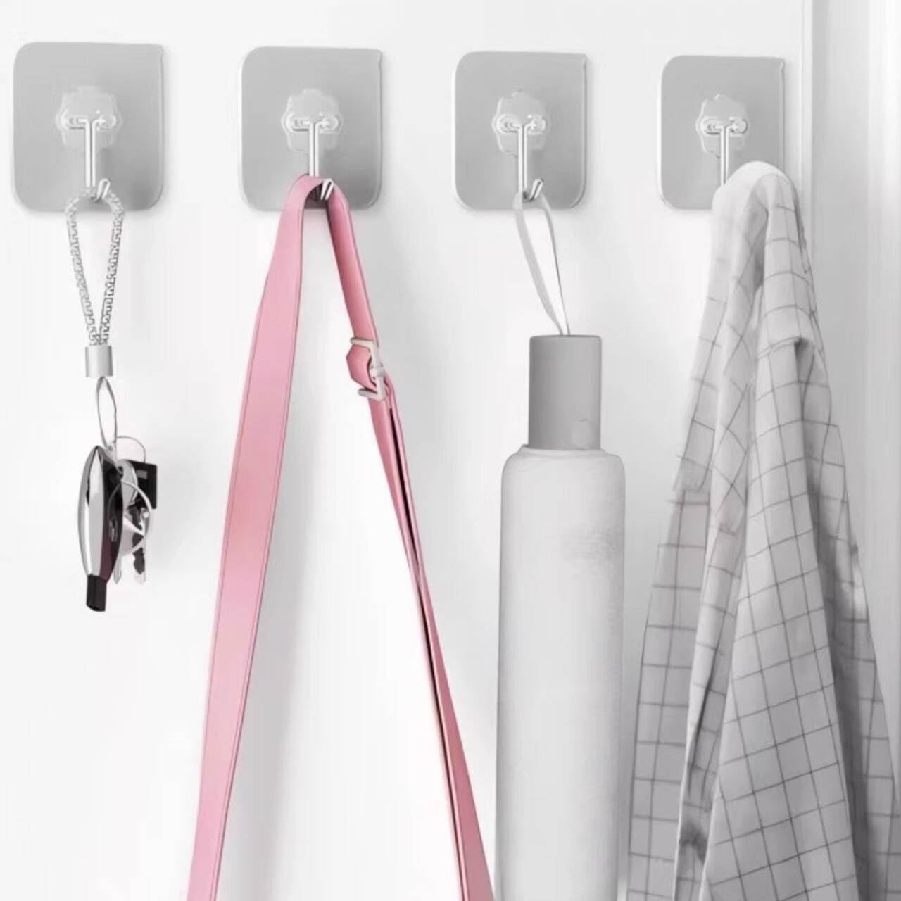 DDMY Hooks for Hanging, 50 Pack Wall Hooks 50lb(Max) Transparent Reusable Waterproof Adhesive Hook for Kitchen Curtain, Towel Hook for Bathrooms, Heavy Duty Self Coat Hook for Walls No Damage