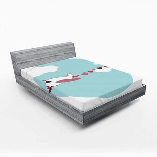 Ambesonne Airplane 2 Pack Fitted Sheet, Romantic Hearts in The Sky, Bed Cover All-Round Elastic Deep Pockets 2 Pieces, Package Contains 2 Queen Size Fitted Sheets, Dried Rose and Pale Seafoam