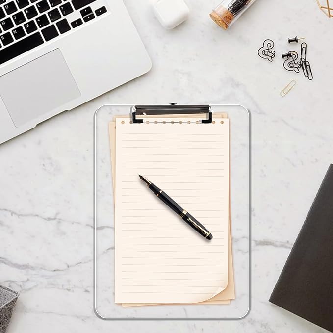 2 Pack Plastic Clipboards, A4 Acrylic Clear Board 8.5x11 for Classroom, Students, Transparent Letter Size 9" x 12.5" with Low Profile Clip, Office & School Supply